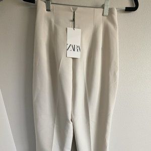 Zara S High Waisted Straight Leg Cream Dress Pants